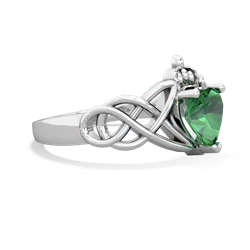 Lab Emerald Claddagh Celtic Knot 14K White Gold ring R2367