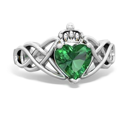 Lab Emerald Claddagh Celtic Knot 14K White Gold ring R2367