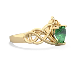 Lab Emerald Claddagh Celtic Knot 14K Yellow Gold ring R2367