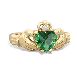 Lab Emerald Claddagh Diamond Crown 14K Yellow Gold ring R2372