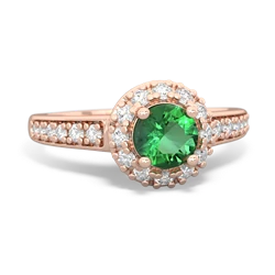 Lab Emerald Diamond Halo 14K Rose Gold ring R5370