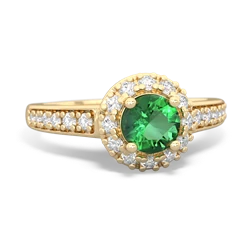Lab Emerald Diamond Halo 14K Yellow Gold ring R5370