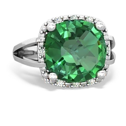 Lab Emerald Art Deco Cocktail 14K White Gold ring R2498