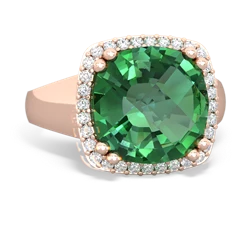 Lab Emerald Halo Cocktail 14K Rose Gold ring R2544