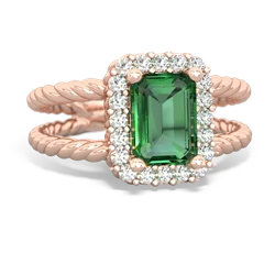 Lab Emerald Rope Split Band 14K Rose Gold ring R2628