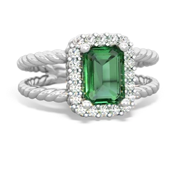 Lab Emerald Rope Split Band 14K White Gold ring R2628