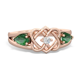 Lab Emerald Hearts Intertwined 14K Rose Gold ring R5880