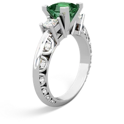 Lab Emerald Art Deco Diamond Engagement 6Mm Princess 14K White Gold ring R2001