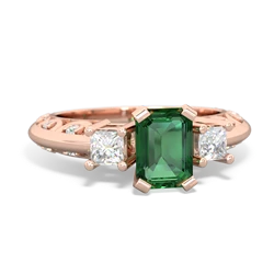 Lab Emerald Art Deco Diamond 7X5 Emerald-Cut Engagement 14K Rose Gold ring R20017EM