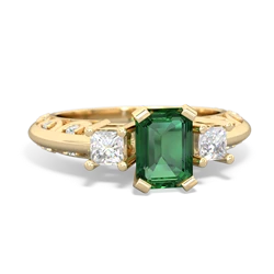 Lab Emerald Art Deco Diamond 7X5 Emerald-Cut Engagement 14K Yellow Gold ring R20017EM