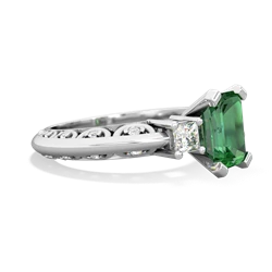 Lab Emerald Art Deco Diamond 8X6 Emerald-Cut Engagement 14K White Gold ring R20018EM