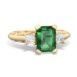 Lab Emerald Art Deco Diamond 8X6 Emerald-Cut Engagement 14K Yellow Gold ring R20018EM