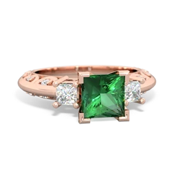 Lab Emerald Art Deco Diamond Engagement 6Mm Princess 14K Rose Gold ring R2001