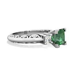 Lab Emerald Art Deco Diamond Engagement 6Mm Princess 14K White Gold ring R2001