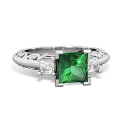 Lab Emerald Art Deco Diamond Engagement 6Mm Princess 14K White Gold ring R2001