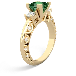 Lab Emerald Art Deco Diamond Engagement 6Mm Princess 14K Yellow Gold ring R2001