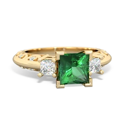 Lab Emerald Art Deco Diamond Engagement 6Mm Princess 14K Yellow Gold ring R2001