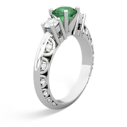 Lab Emerald Art Deco Diamond 6Mm Round Engagment 14K White Gold ring R2003