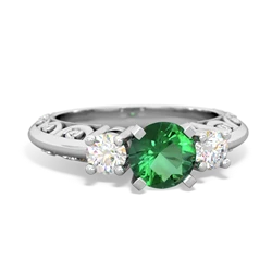 Lab Emerald Art Deco Diamond 6Mm Round Engagment 14K White Gold ring R2003