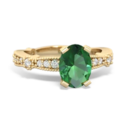 Lab Emerald Sparkling Tiara 8X6 Oval 14K Yellow Gold ring R26298VL