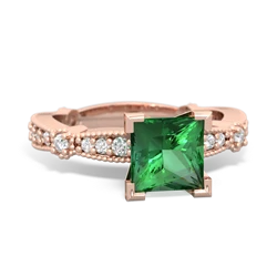 Lab Emerald Sparkling Tiara 6Mm Princess 14K Rose Gold ring R26296SQ