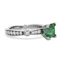 Lab Emerald Sparkling Tiara 6Mm Princess 14K White Gold ring R26296SQ