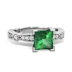 Lab Emerald Sparkling Tiara 6Mm Princess 14K White Gold ring R26296SQ