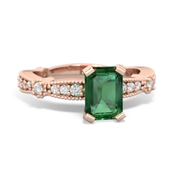 Lab Emerald Sparkling Tiara 7X5mm Emerald-Cut 14K Rose Gold ring R26297EM