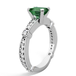 Lab Emerald Sparkling Tiara 7X5mm Emerald-Cut 14K White Gold ring R26297EM