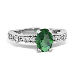 Lab Emerald Sparkling Tiara 7X5mm Oval 14K White Gold ring R26297VL