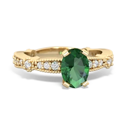 Lab Emerald Sparkling Tiara 7X5mm Oval 14K Yellow Gold ring R26297VL