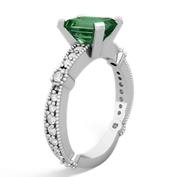 Lab Emerald Sparkling Tiara 8X6 Emerald-Cut 14K White Gold ring R26298EM