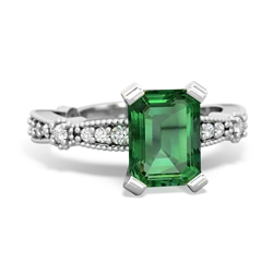 Lab Emerald Sparkling Tiara 8X6 Emerald-Cut 14K White Gold ring R26298EM