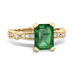 Lab Emerald Sparkling Tiara 8X6 Emerald-Cut 14K Yellow Gold ring R26298EM