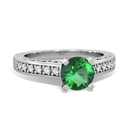 Lab Emerald Art Deco Engagement 6Mm Round 14K White Gold ring R26356RD
