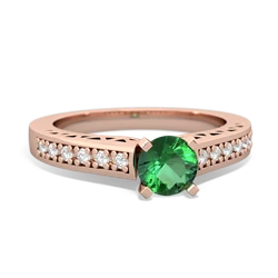 Lab Emerald Art Deco Engagement 5Mm Round 14K Rose Gold ring R26355RD