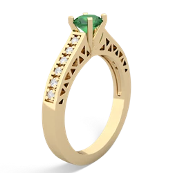 Lab Emerald Art Deco Engagement 5Mm Round 14K Yellow Gold ring R26355RD