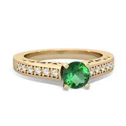 Lab Emerald Art Deco Engagement 5Mm Round 14K Yellow Gold ring R26355RD