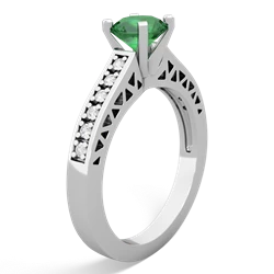 Lab Emerald Art Deco Engagement 6Mm Round 14K White Gold ring R26356RD