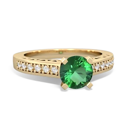 Lab Emerald Art Deco Engagement 6Mm Round 14K Yellow Gold ring R26356RD