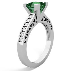 Lab Emerald Art Deco Engagement 6Mm Princess 14K White Gold ring R26356SQ