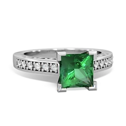 Lab Emerald Art Deco Engagement 6Mm Princess 14K White Gold ring R26356SQ