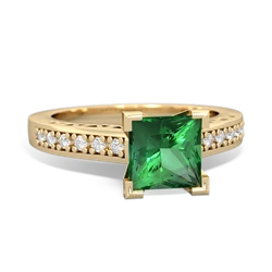 Lab Emerald Art Deco Engagement 6Mm Princess 14K Yellow Gold ring R26356SQ