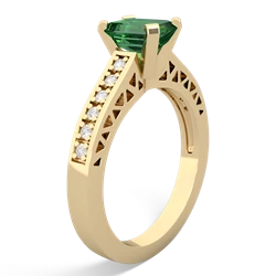 Lab Emerald Art Deco Engagement 7X5mm Emerald-Cut 14K Yellow Gold ring R26357EM