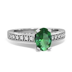 Lab Emerald Art Deco Engagement 7X5mm Oval 14K White Gold ring R26357VL