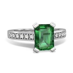 Lab Emerald Art Deco Engagement 8X6mm Emerald-Cut 14K White Gold ring R26358EM