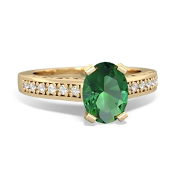 Lab Emerald Art Deco Engagement 8X6mm Oval 14K Yellow Gold ring R26358VL