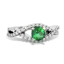 Lab Emerald Diamond Twist 5Mm Round Engagment  14K White Gold ring R26405RD