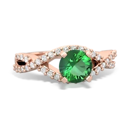 Lab Emerald Diamond Twist 6Mm Round Engagment  14K Rose Gold ring R26406RD