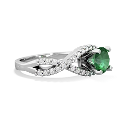 Lab Emerald Diamond Twist 6Mm Round Engagment  14K White Gold ring R26406RD